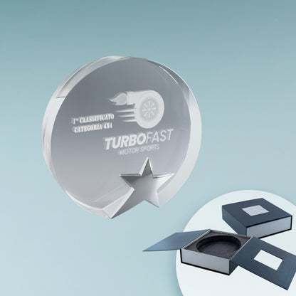 Trofeo in vetro rotondo con stella