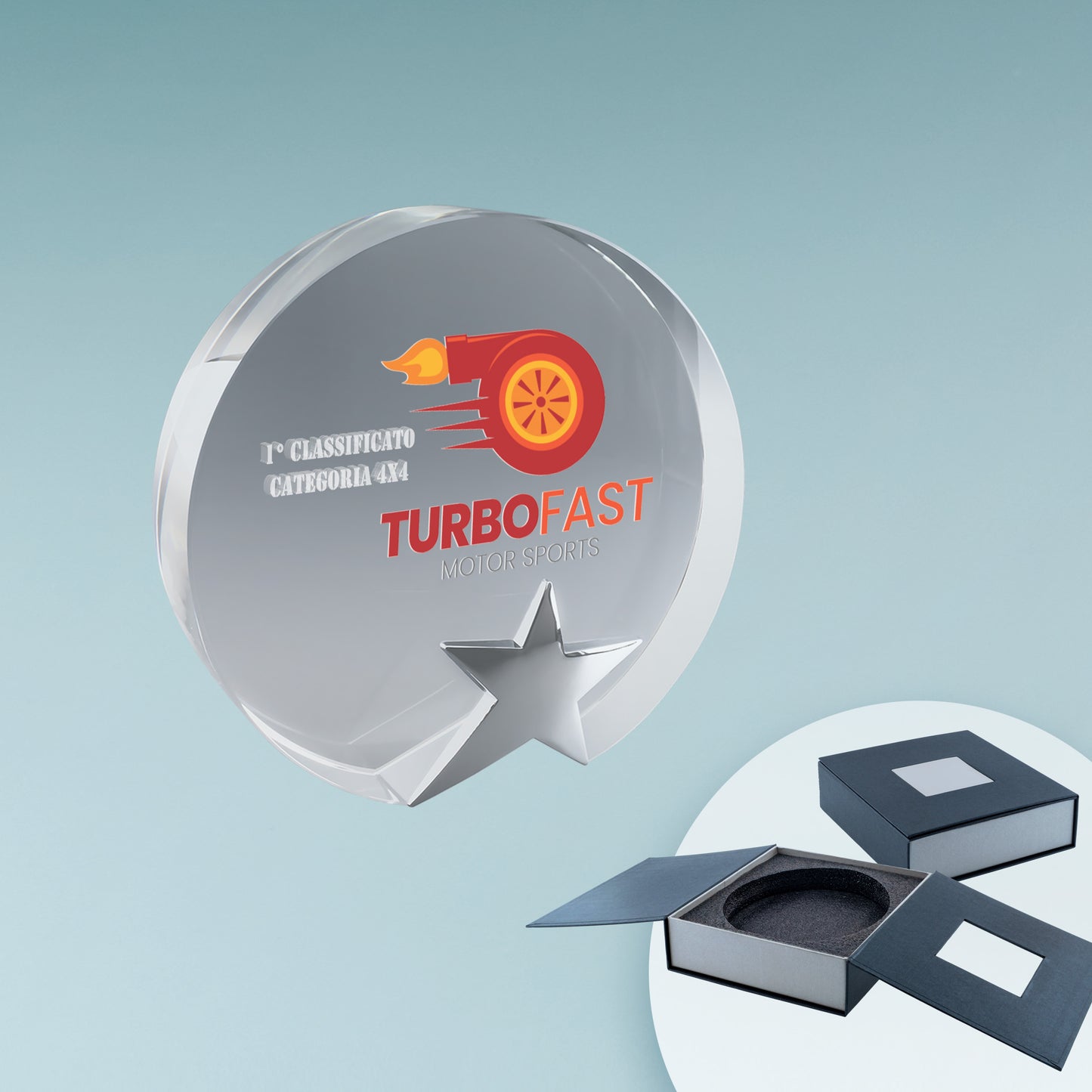 Trofeo in vetro rotondo con stella