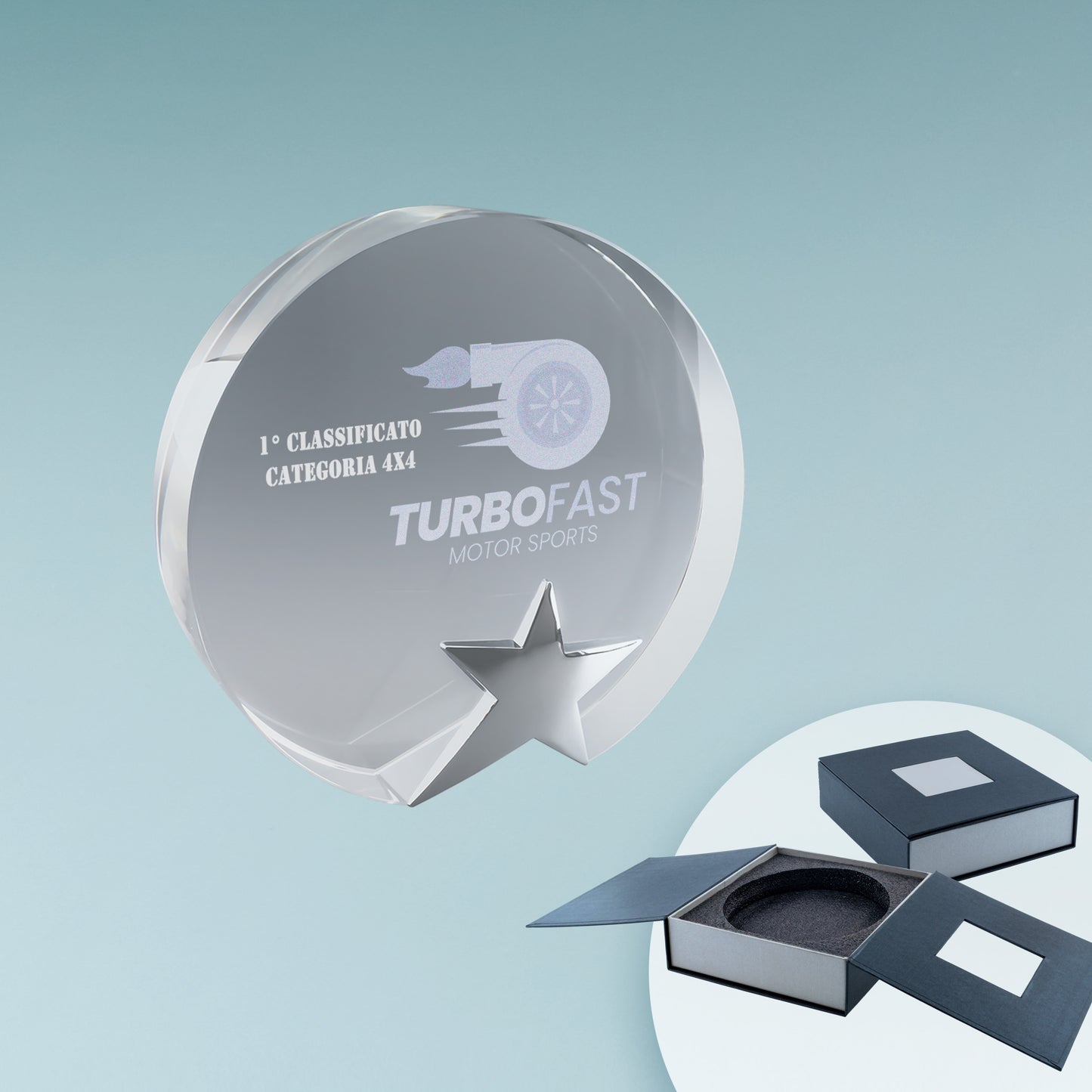 Trofeo in vetro rotondo con stella