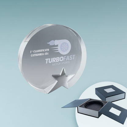 Trofeo in vetro rotondo con stella