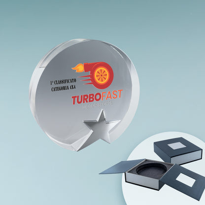 Trofeo in vetro rotondo con stella